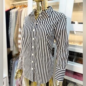 Talbots Black and White Striped Women’s Button Up Collared Shirt 100% Cotton S